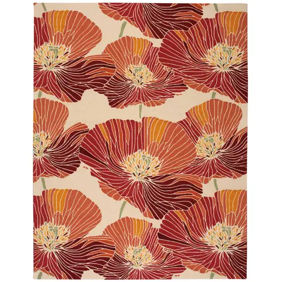 Ivory and Sunset Floral Hand Hooked Area Rug Photo 2