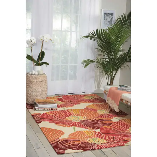 Ivory and Sunset Floral Hand Hooked Area Rug Photo 6