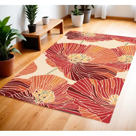 Ivory and Sunset Floral Hand Hooked Area Rug Photo 1