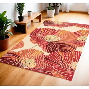 Photo of Ivory and Sunset Floral Hand Hooked Area Rug