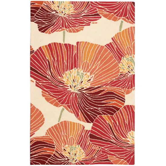 Ivory and Sunset Floral Hand Hooked Area Rug Photo 2