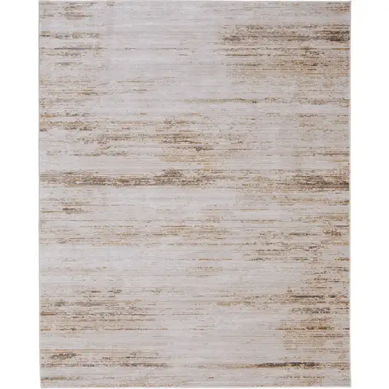 Ivory and Tan Abstract Power Loom Worn Faded Area Rug Photo 4