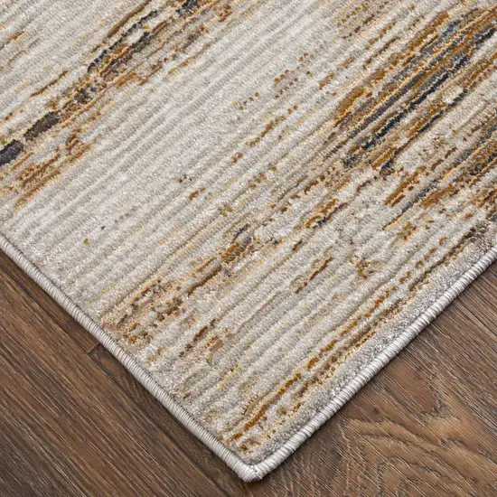 Ivory and Tan Abstract Power Loom Worn Faded Area Rug Photo 7