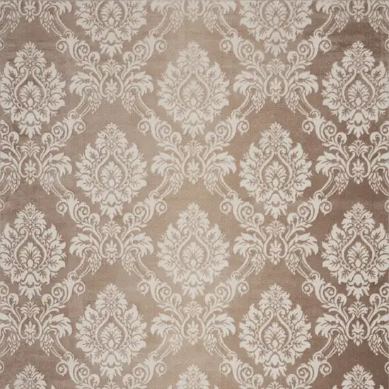 Ivory and Tan Damask Distressed Non Skid Area Rug Photo 8