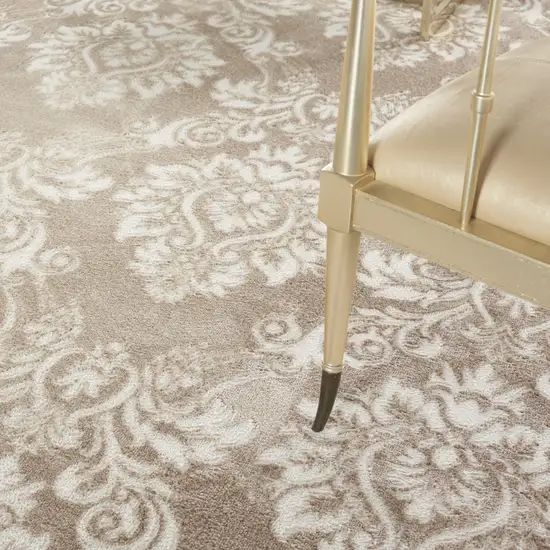 Ivory and Tan Damask Distressed Non Skid Area Rug Photo 9