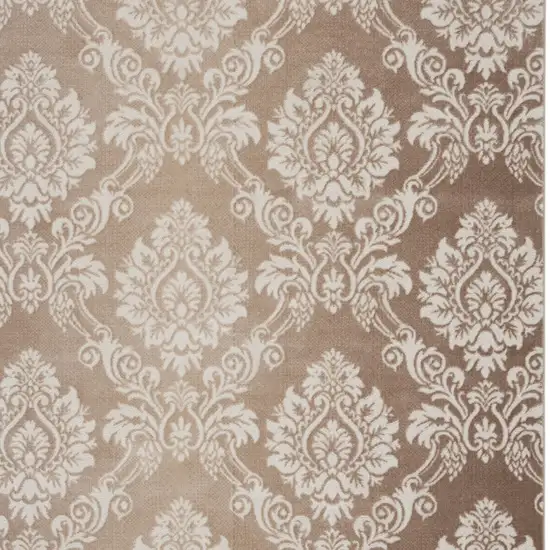 Ivory and Tan Damask Distressed Non Skid Area Rug Photo 7