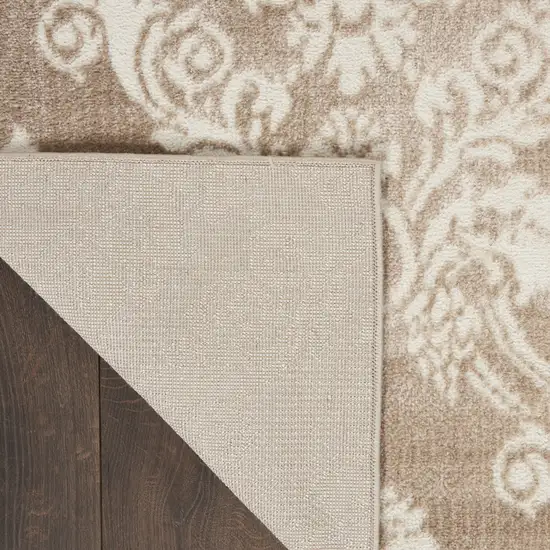 Ivory and Tan Damask Distressed Non Skid Area Rug Photo 6