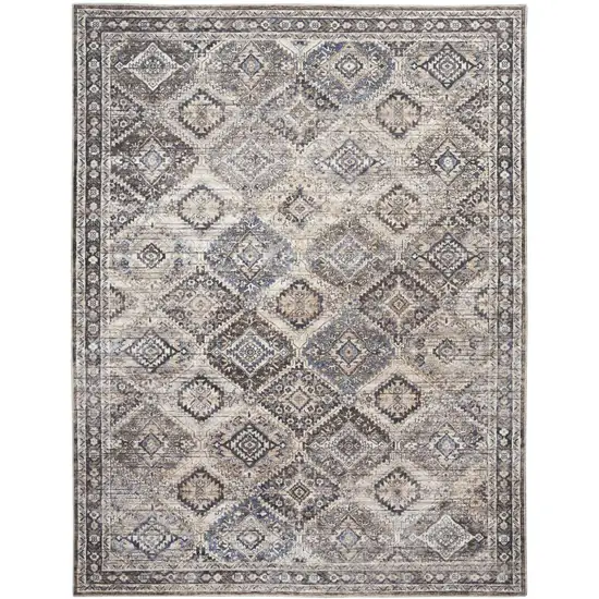 Ivory and Tan Floral Power Loom Distressed Washable Area Rug Photo 1