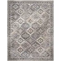 Photo of Ivory and Tan Floral Power Loom Distressed Washable Area Rug