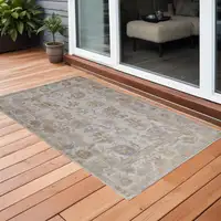 Photo of Ivory and Tan Medallion Handmade Distressed Indoor Outdoor Area Rug