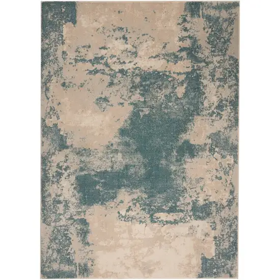 Ivory and Teal Blue Abstract Area Rug Photo 2