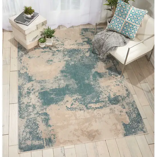 Ivory and Teal Blue Abstract Area Rug Photo 7