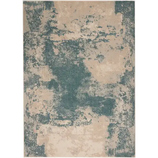 Ivory and Teal Blue Abstract Area Rug Photo 6