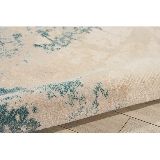 Ivory and Teal Blue Abstract Area Rug Photo 8