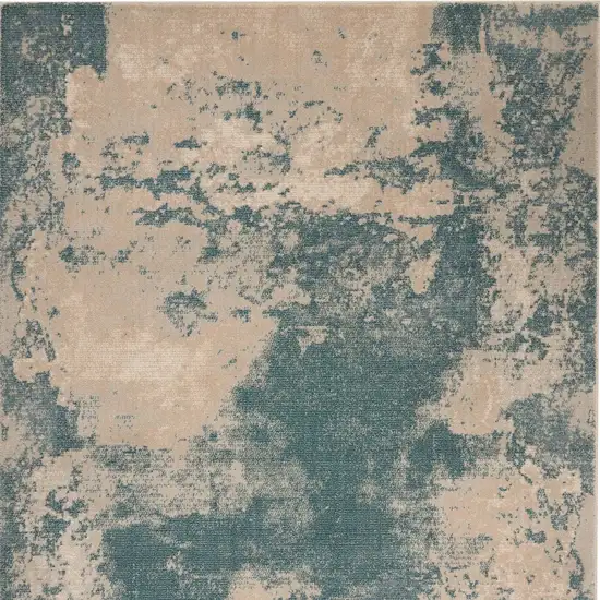 Ivory and Teal Blue Abstract Area Rug Photo 5