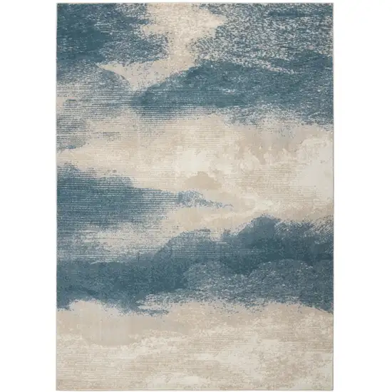 Ivory and Teal Blue Abstract Area Rug Photo 2