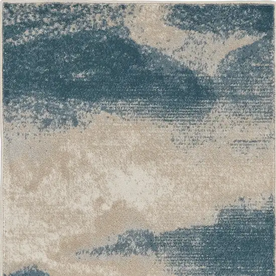 Ivory and Teal Blue Abstract Area Rug Photo 5