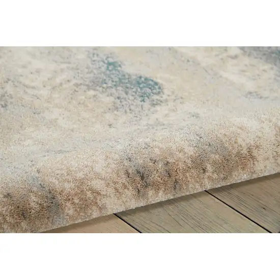 Ivory and Teal Blue Abstract Non Skid Area Rug Photo 8