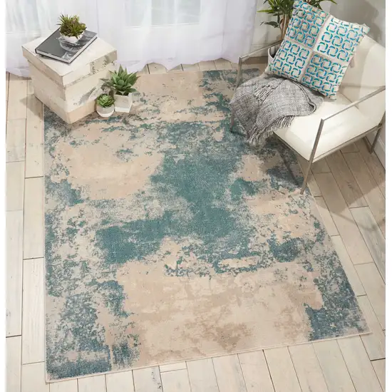 Ivory and Teal Blue Abstract Non Skid Area Rug Photo 7