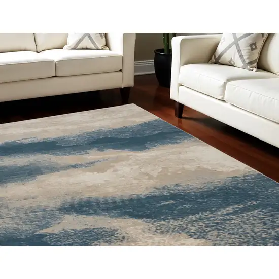 Ivory and Teal Blue Abstract Non Skid Area Rug Photo 1