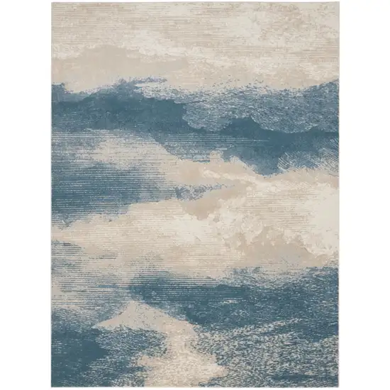 Ivory and Teal Blue Abstract Non Skid Area Rug Photo 2