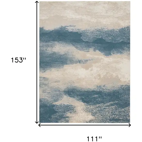 Ivory and Teal Blue Abstract Non Skid Area Rug Photo 3