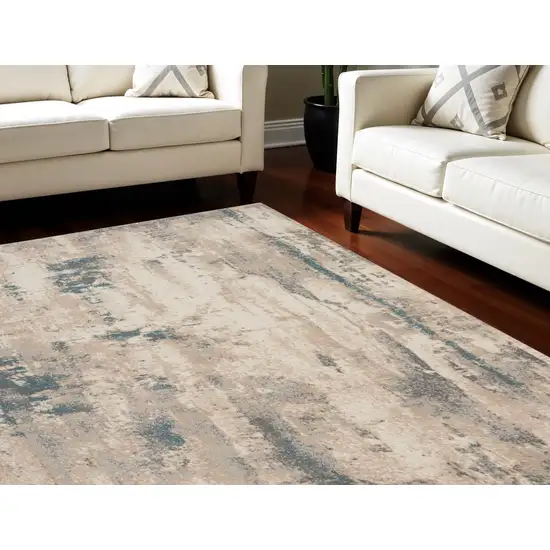 Ivory and Teal Blue Abstract Non Skid Area Rug Photo 1