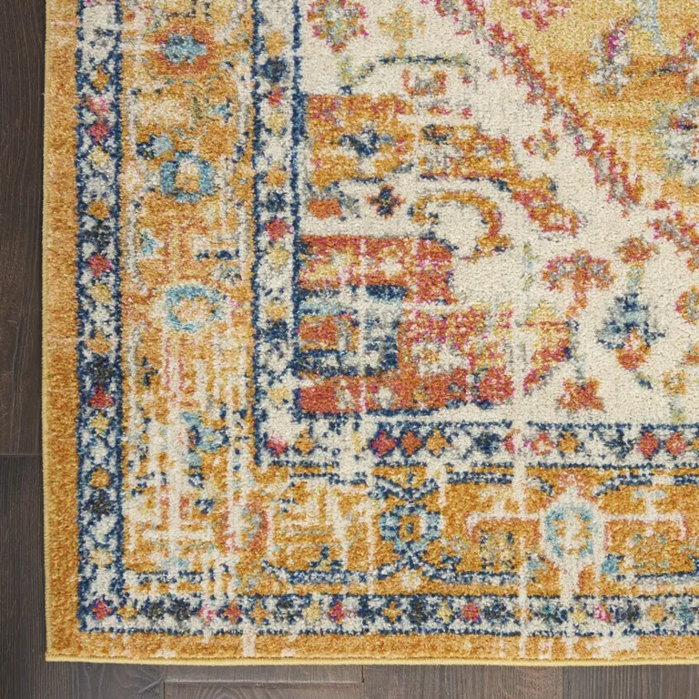 Ivory and Yellow Center Medallion Area Rug Photo 1