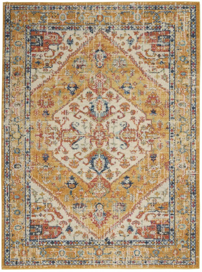 Ivory and Yellow Center Medallion Area Rug Photo 4