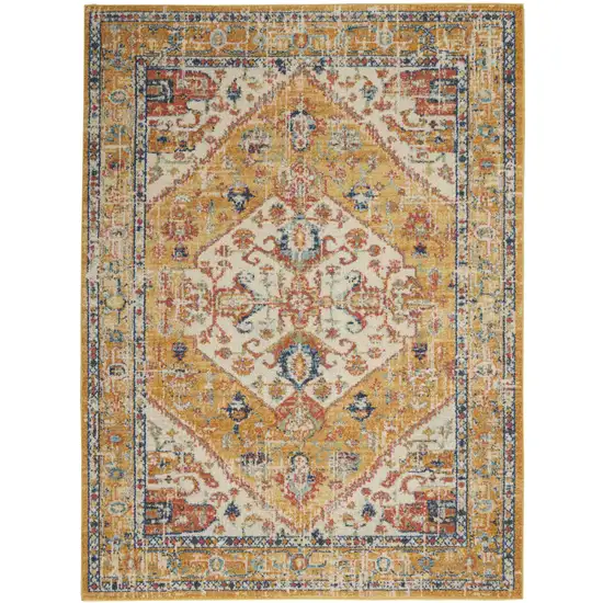 Yellow And Ivory Medallion Area Rug Photo 1