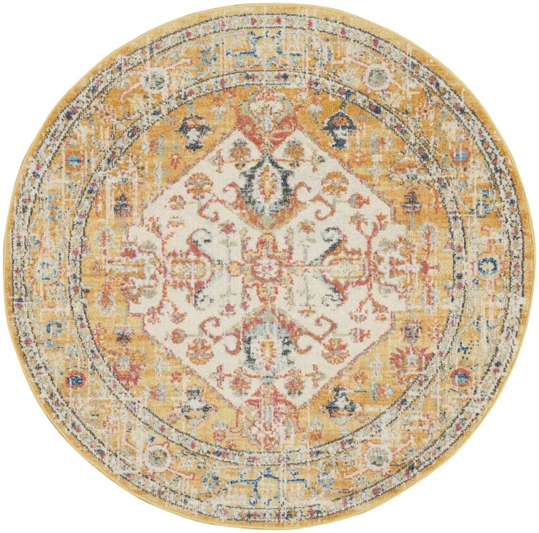 Ivory and Yellow Center Medallion Area Rug Photo 1