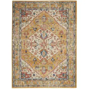 Photo of Ivory and Yellow Center Medallion Area Rug