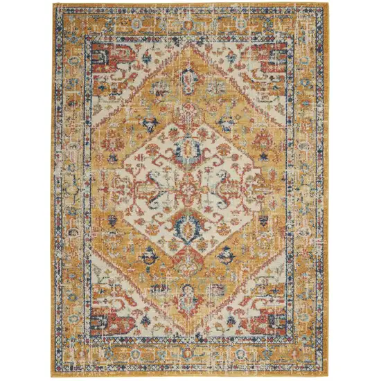 Ivory and Yellow Center Medallion Area Rug Photo 1