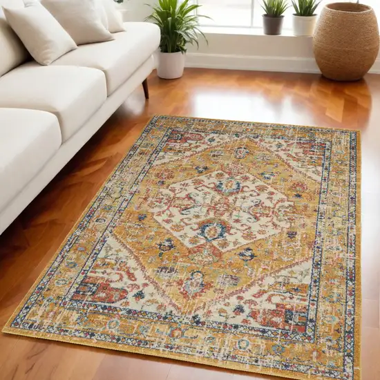 Ivory and Yellow Center Medallion Area Rug Photo 1