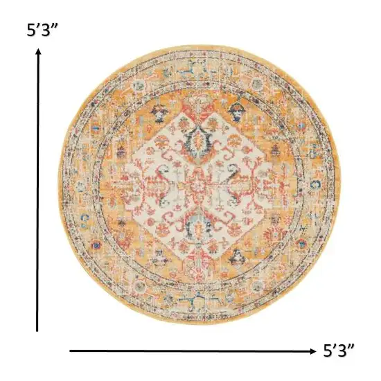 Ivory and Yellow Center Medallion Area Rug Photo 6