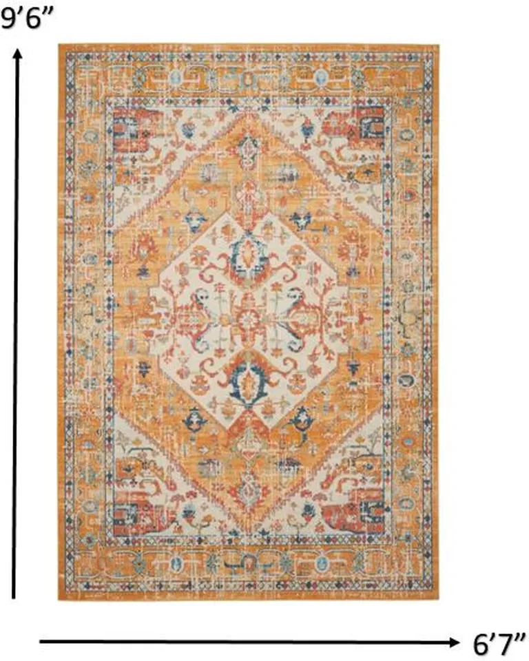 Ivory and Yellow Center Medallion Area Rug Photo 5