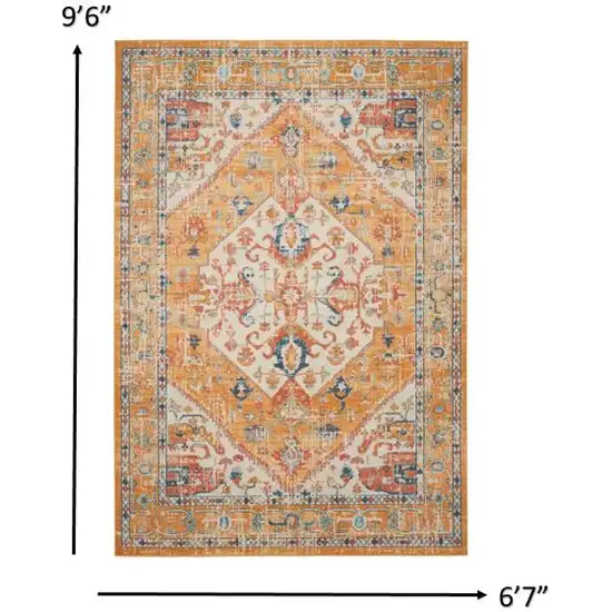 Ivory and Yellow Center Medallion Area Rug Photo 5