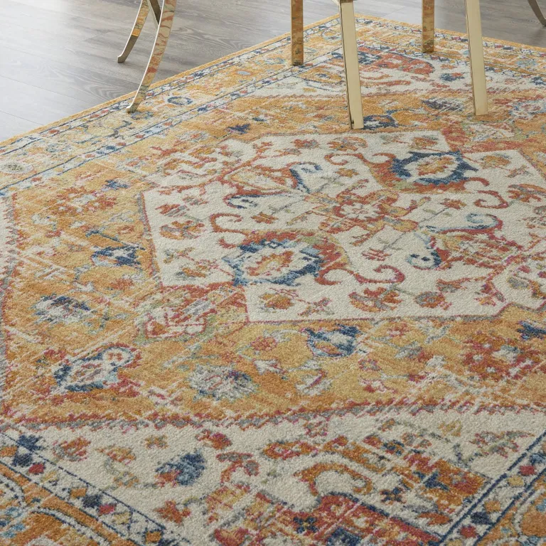 Ivory and Yellow Center Medallion Area Rug Photo 4