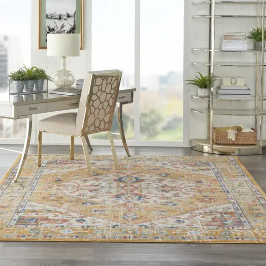 Yellow And Ivory Medallion Area Rug Photo 9