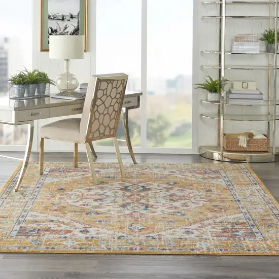 Ivory and Yellow Center Medallion Area Rug Photo 6