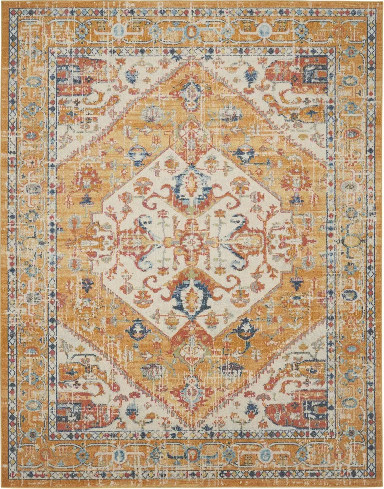 Ivory and Yellow Center Medallion Area Rug Photo 1