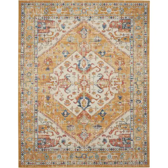 Ivory and Yellow Center Medallion Area Rug Photo 1