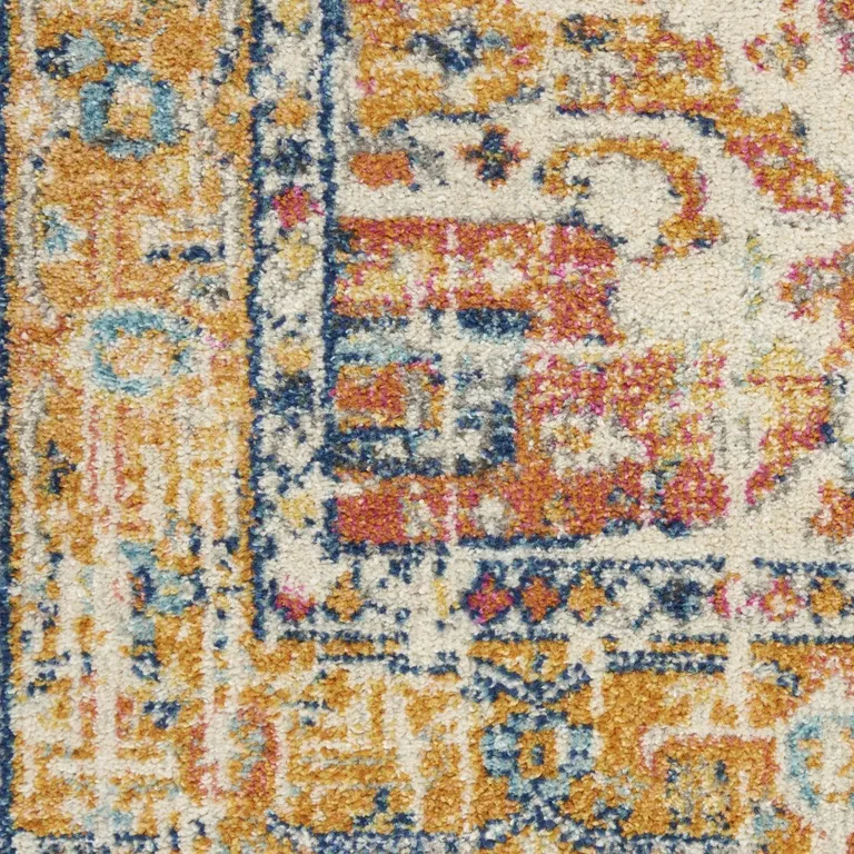 Ivory and Yellow Center Medallion Runner Rug Photo 4