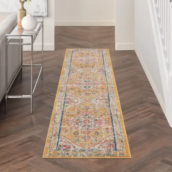 Ivory and Yellow Center Medallion Runner Rug Photo 6