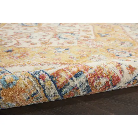 10' Yellow And Ivory Dhurrie Runner Rug Photo 5