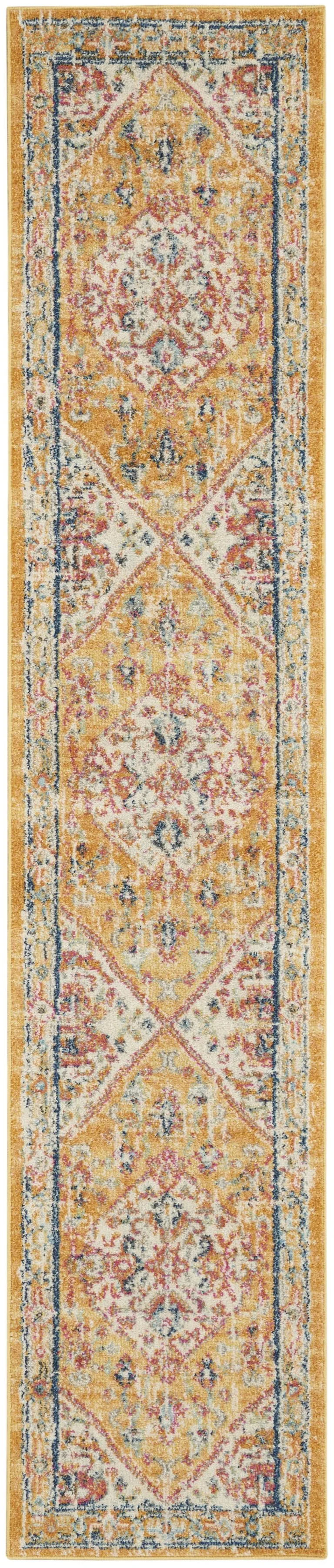 Ivory and Yellow Center Medallion Runner Rug Photo 1