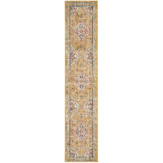 Ivory and Yellow Center Medallion Runner Rug Photo 1