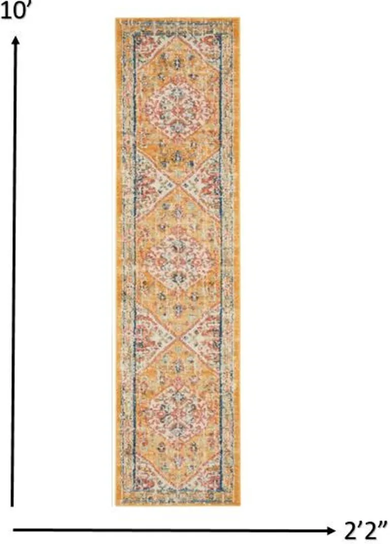 Ivory and Yellow Center Medallion Runner Rug Photo 5