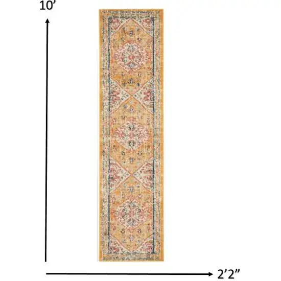 Ivory and Yellow Center Medallion Runner Rug Photo 5