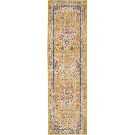 Ivory and Yellow Center Medallion Runner Rug Photo 1